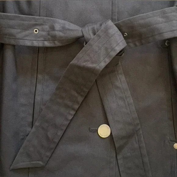 Calvin Klein Hooded Trench Coat Belted Black Cotton Blend Jacket Womens M - Picture 3 of 7